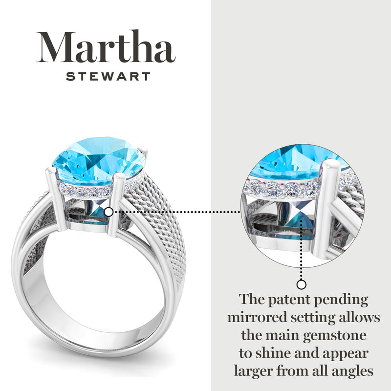 Martha Stewart 6 3/4ctw. Oval Blue Topaz & Lab Grown Diamond Hidden Halo Ring In Sterling Silver image number null